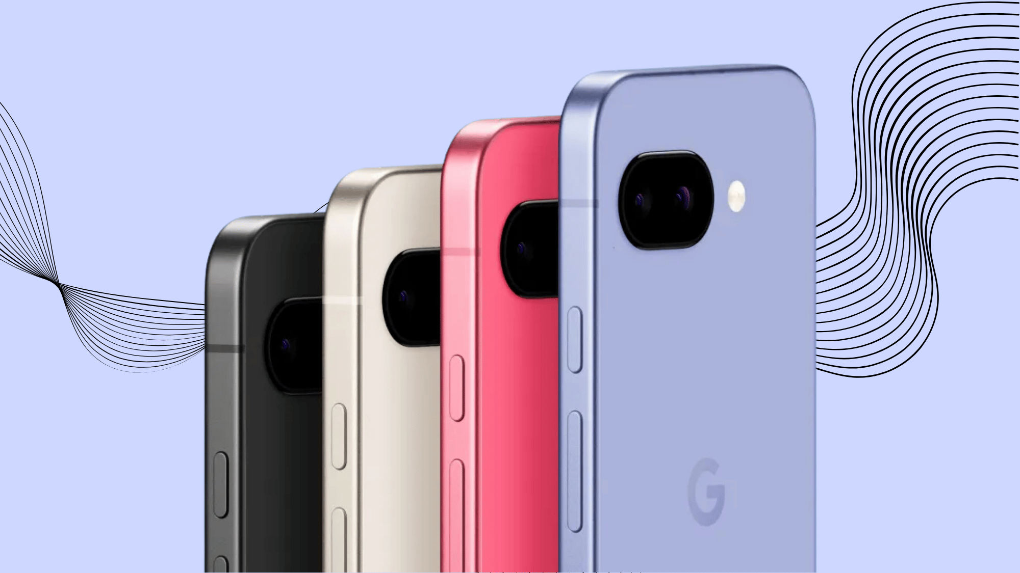 Google Pixel 9a color lineup with rear camera view.