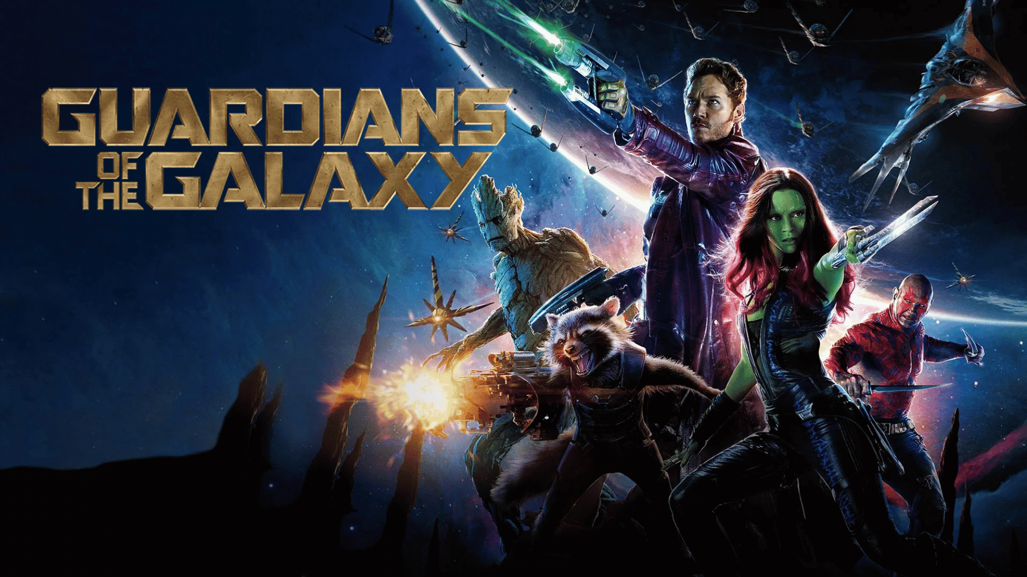 Guardians of the Galaxy team posing in outer space poster.