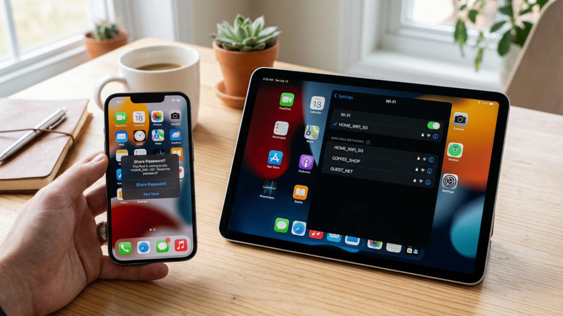 iPhone sending WiFi access to an iPad using Apple's password sharing feature