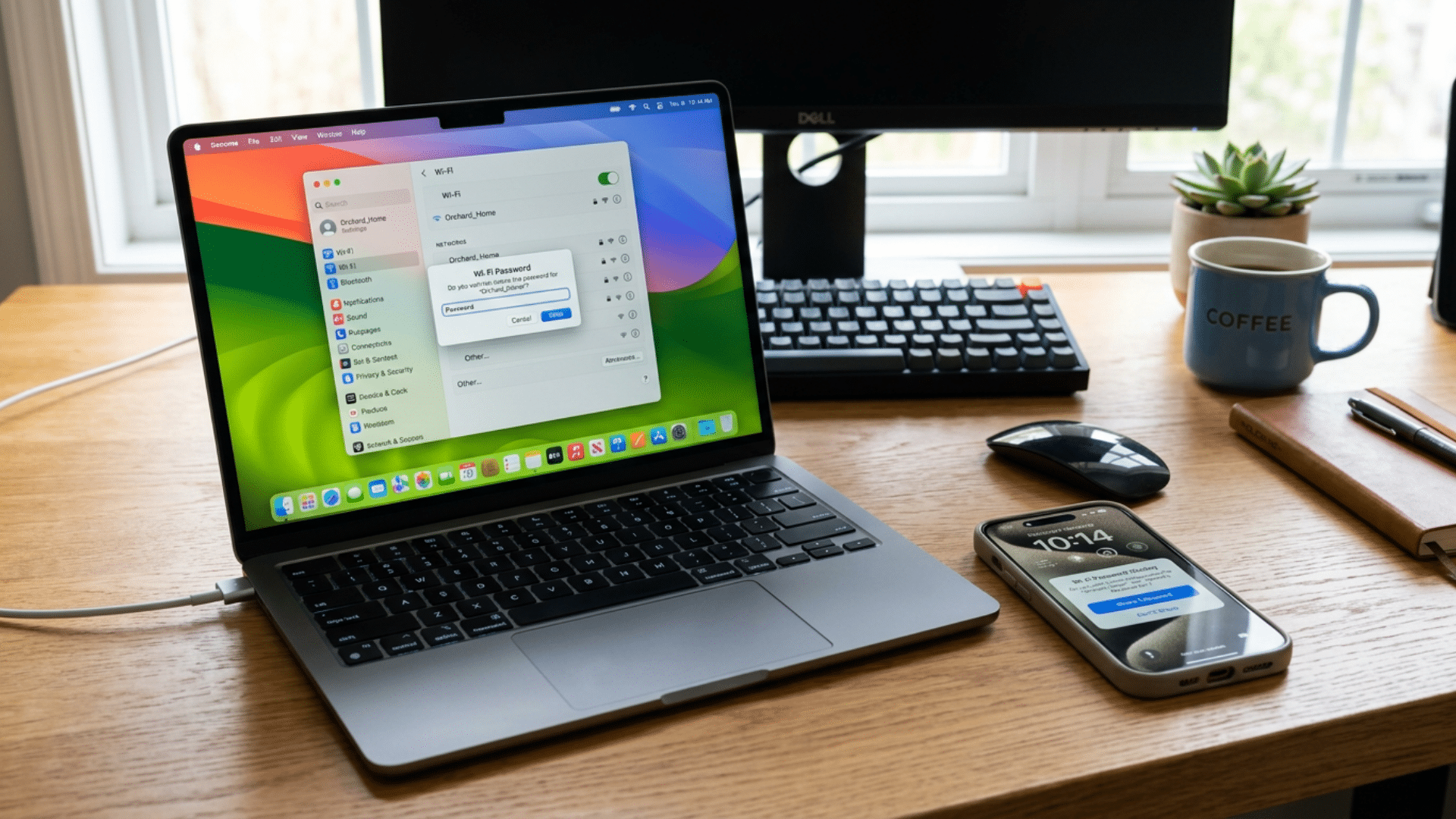 iPhone sharing WiFi access with a nearby MacBook through Apple's system