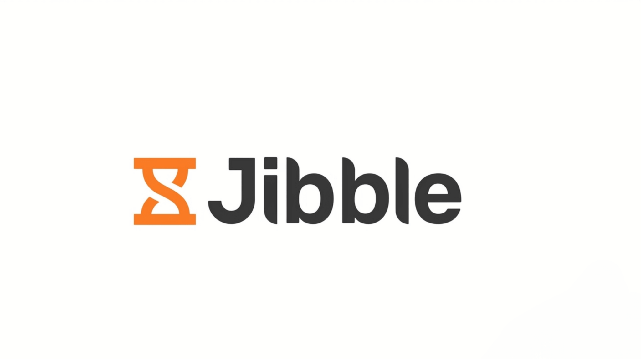 Jibble time and attendance tracking software logo with orange hourglass icon on white background