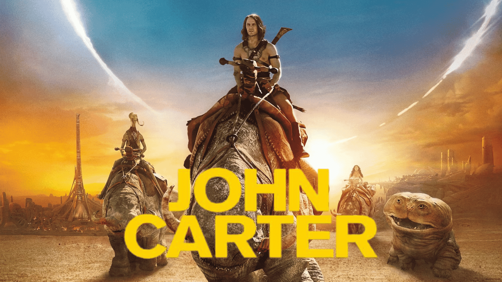 John Carter poster featuring warriors riding alien creatures.