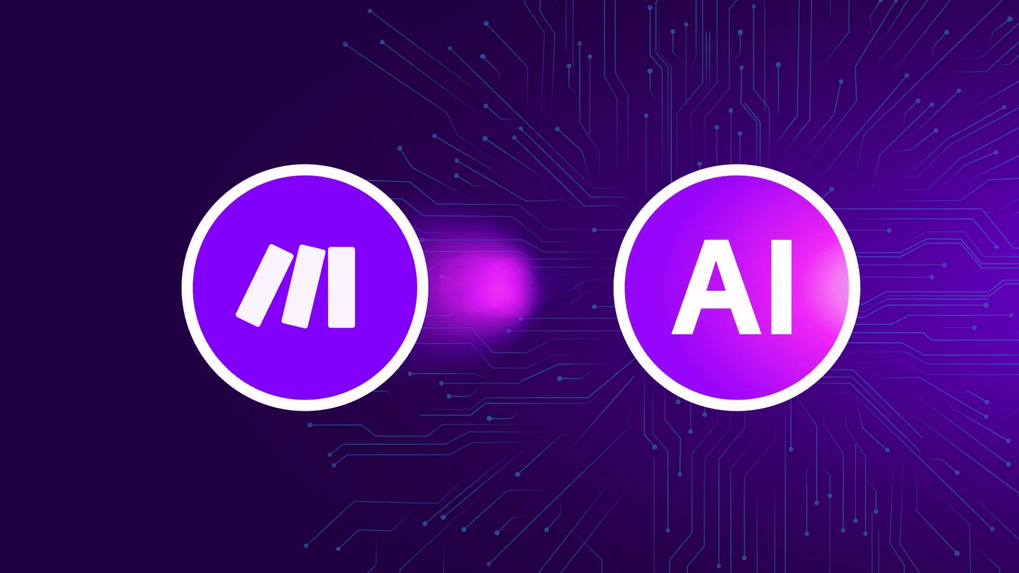 Make platform logo with purple circular AI symbol on dark background