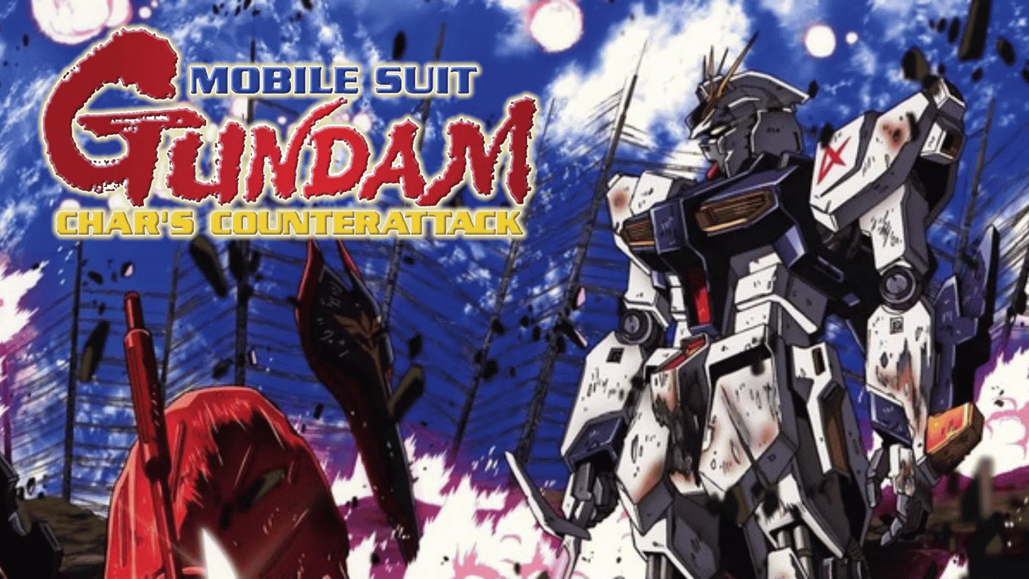 Char's Counterattack poster featuring Gundam mech and space battle