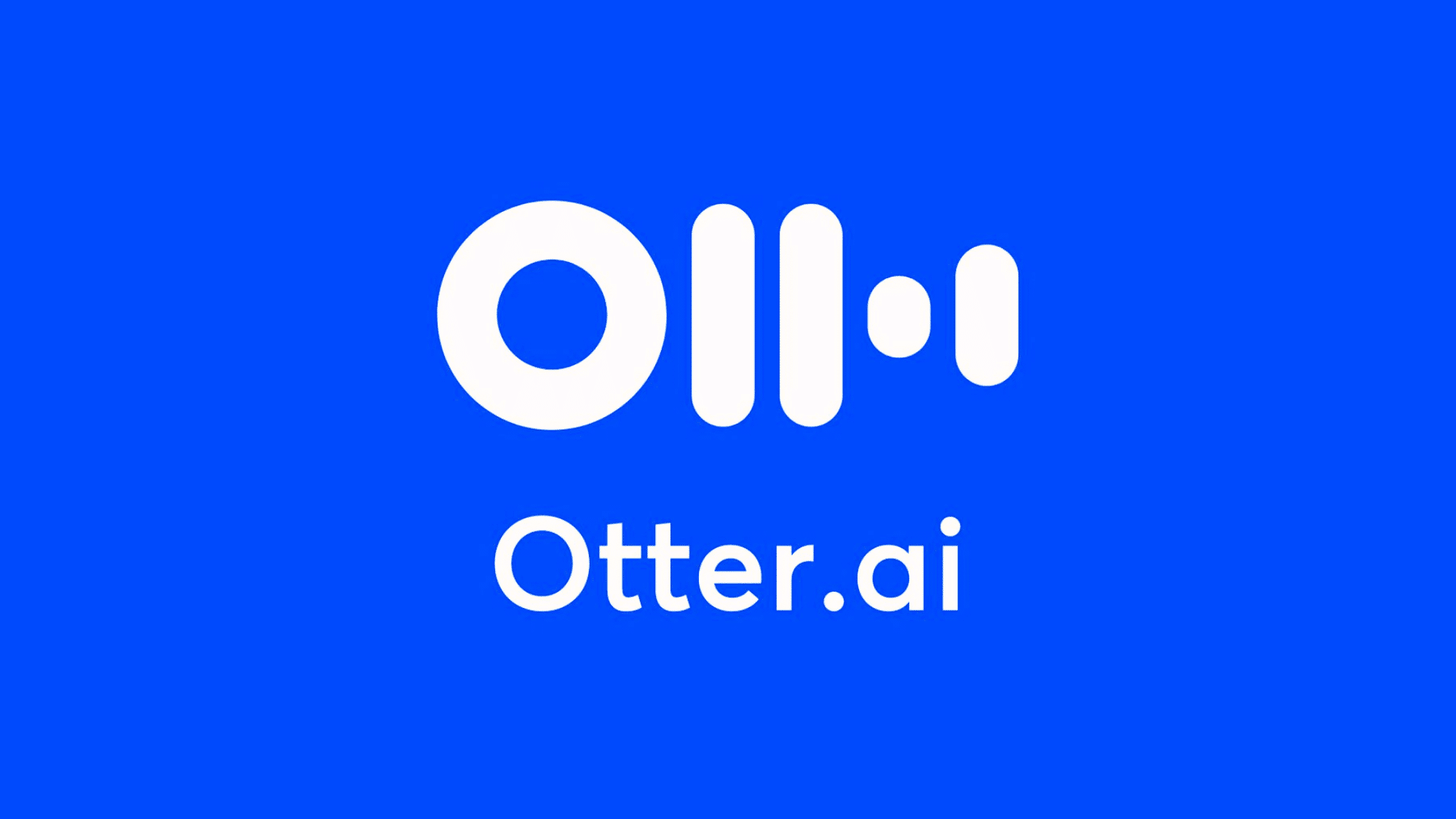 Otter.ai logo in white on blue background with soundwave symbol
