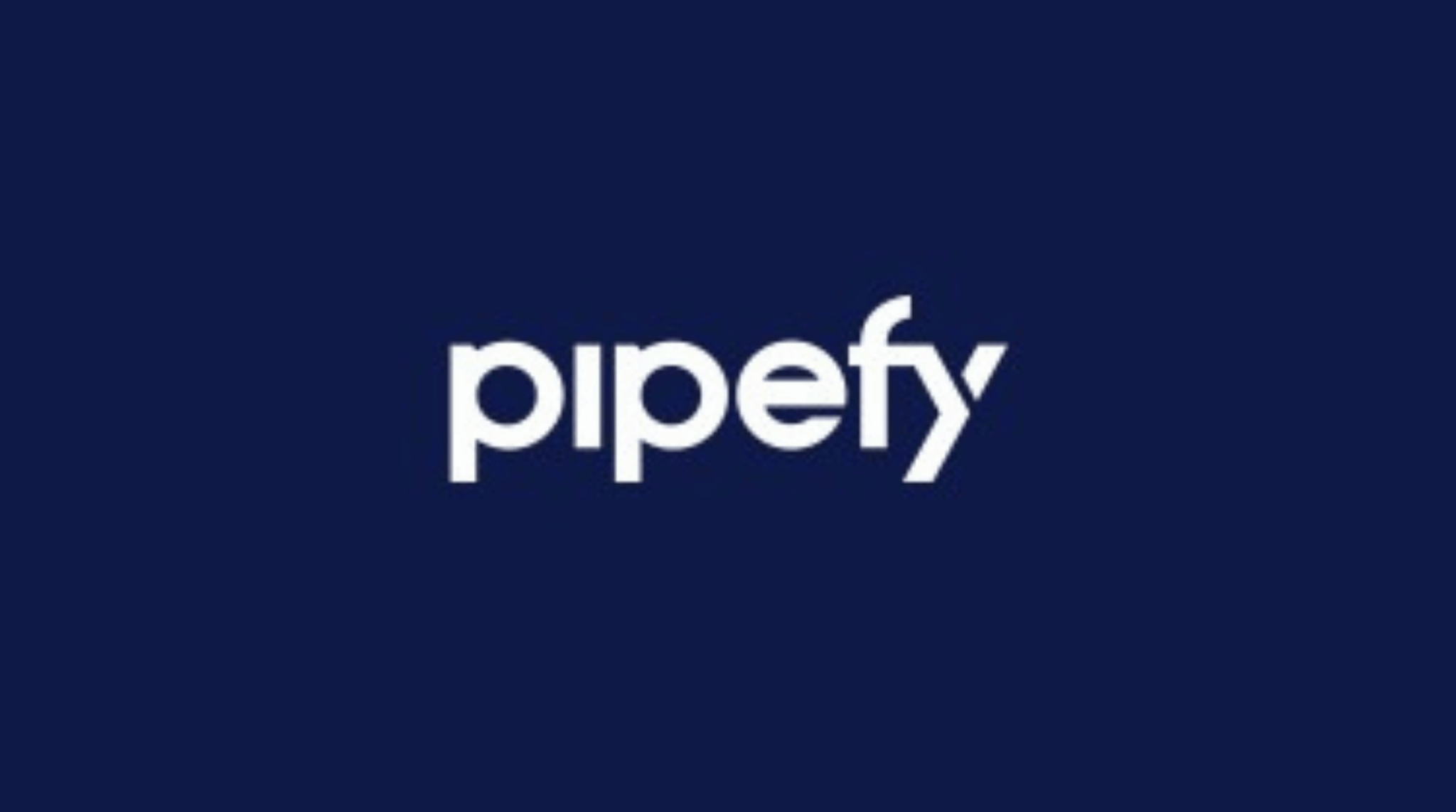 Pipefy wordmark logo in white text on navy backgroundPipefy wordmark logo in white text on navy background