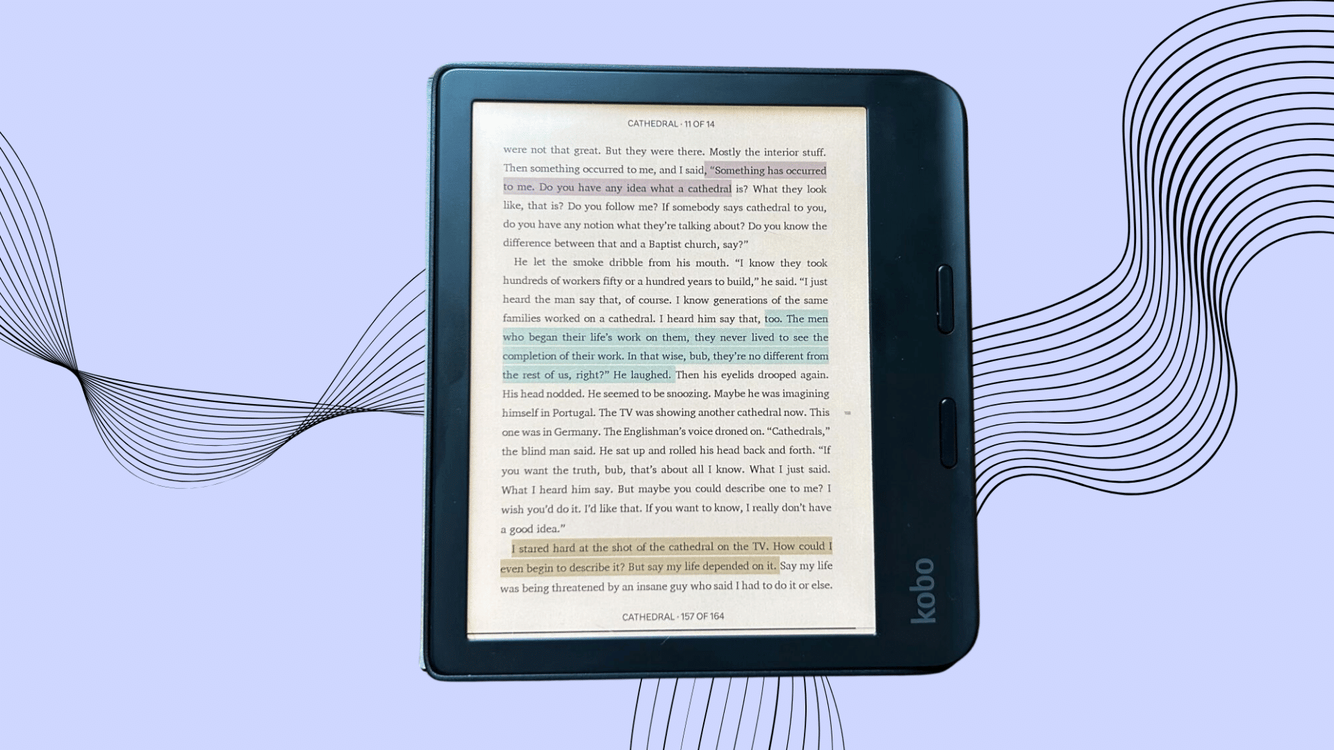 Person reading on the Kobo Libra Colour eReader showing a glare-free Color E Ink display with comfortable one-handed usage indoors.