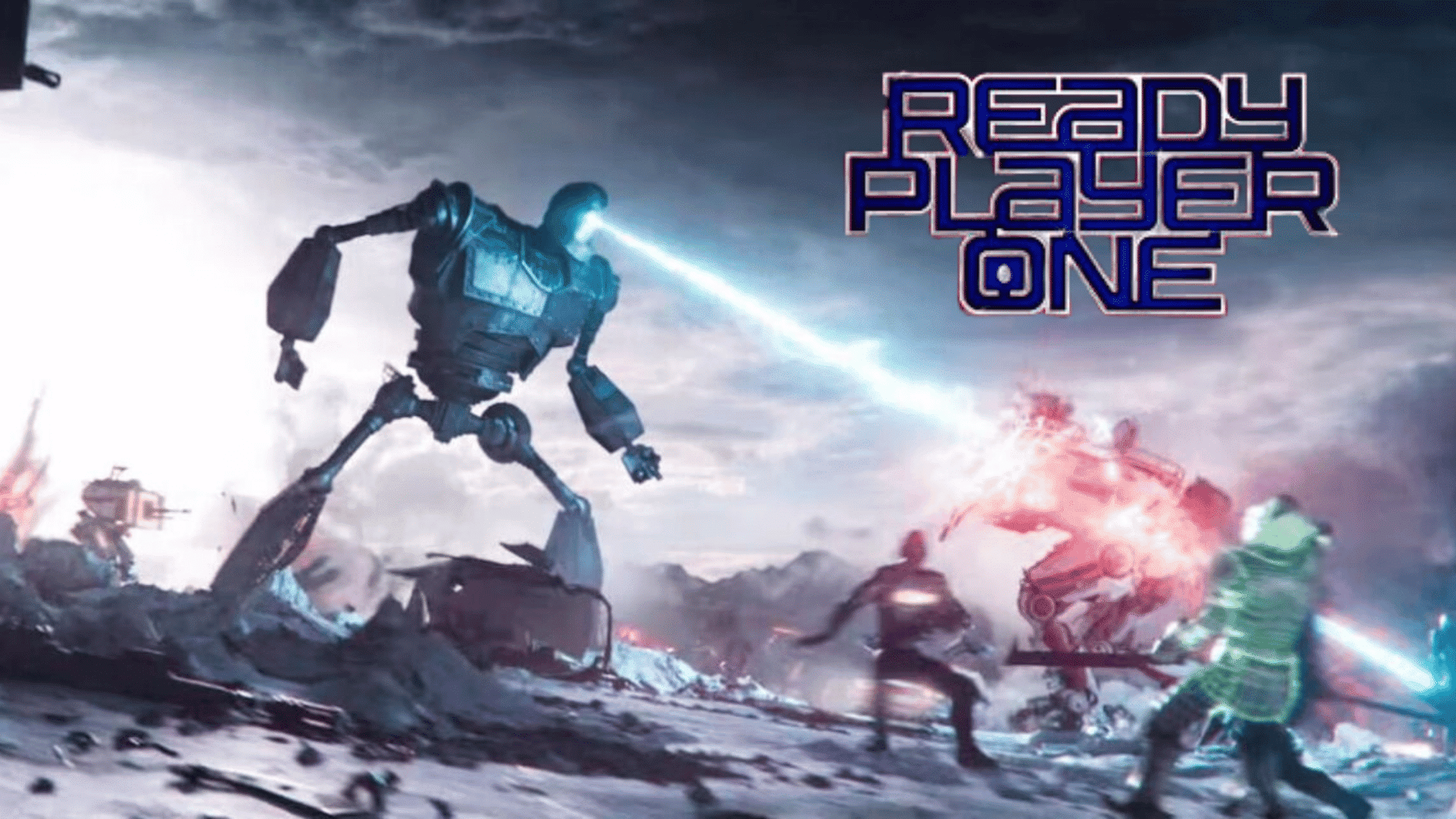 Ready Player One sci-fi battle with giant robots.
