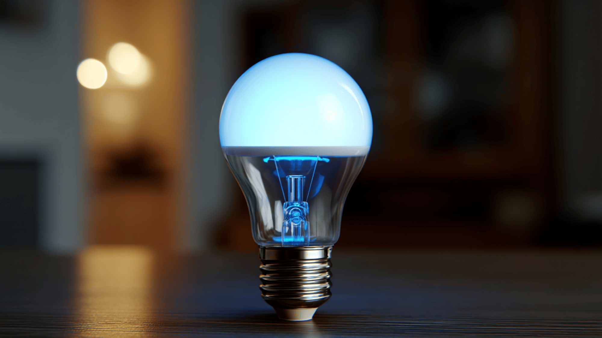 A modern smart LED light bulb casting a soft glow, demonstrating wireless automation features for home lighting.