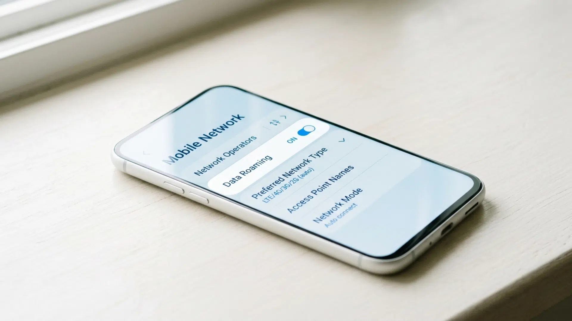 Smartphone displaying mobile network settings with the data roaming option enabled.