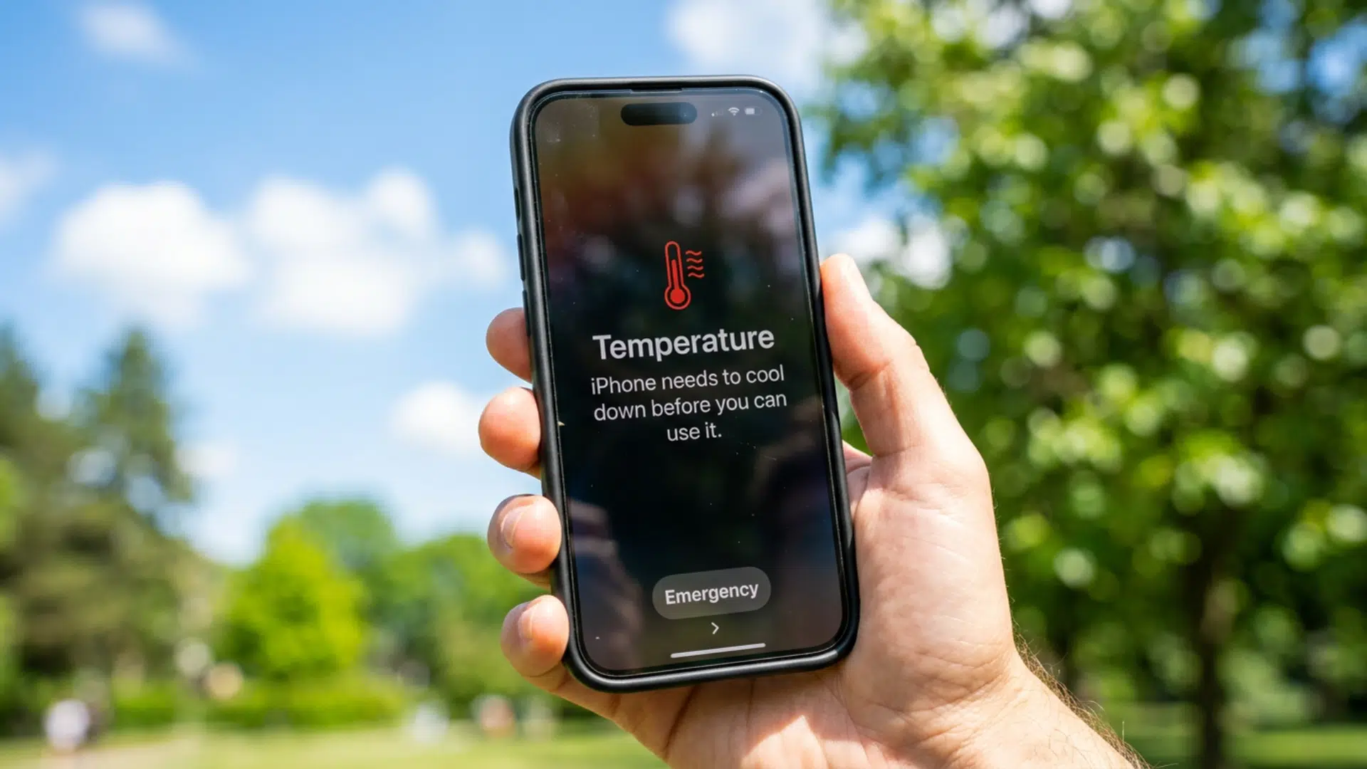 Smartphone overheating with a heat warning displayed on screen