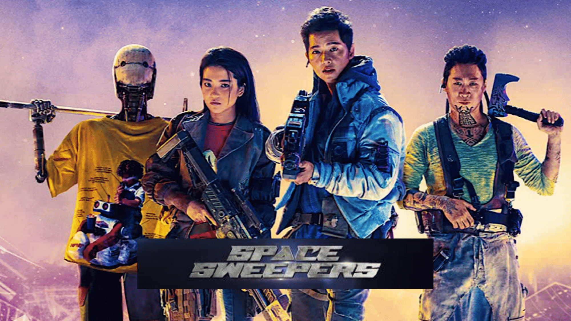 Space Sweepers poster featuring futuristic crew and robot character.