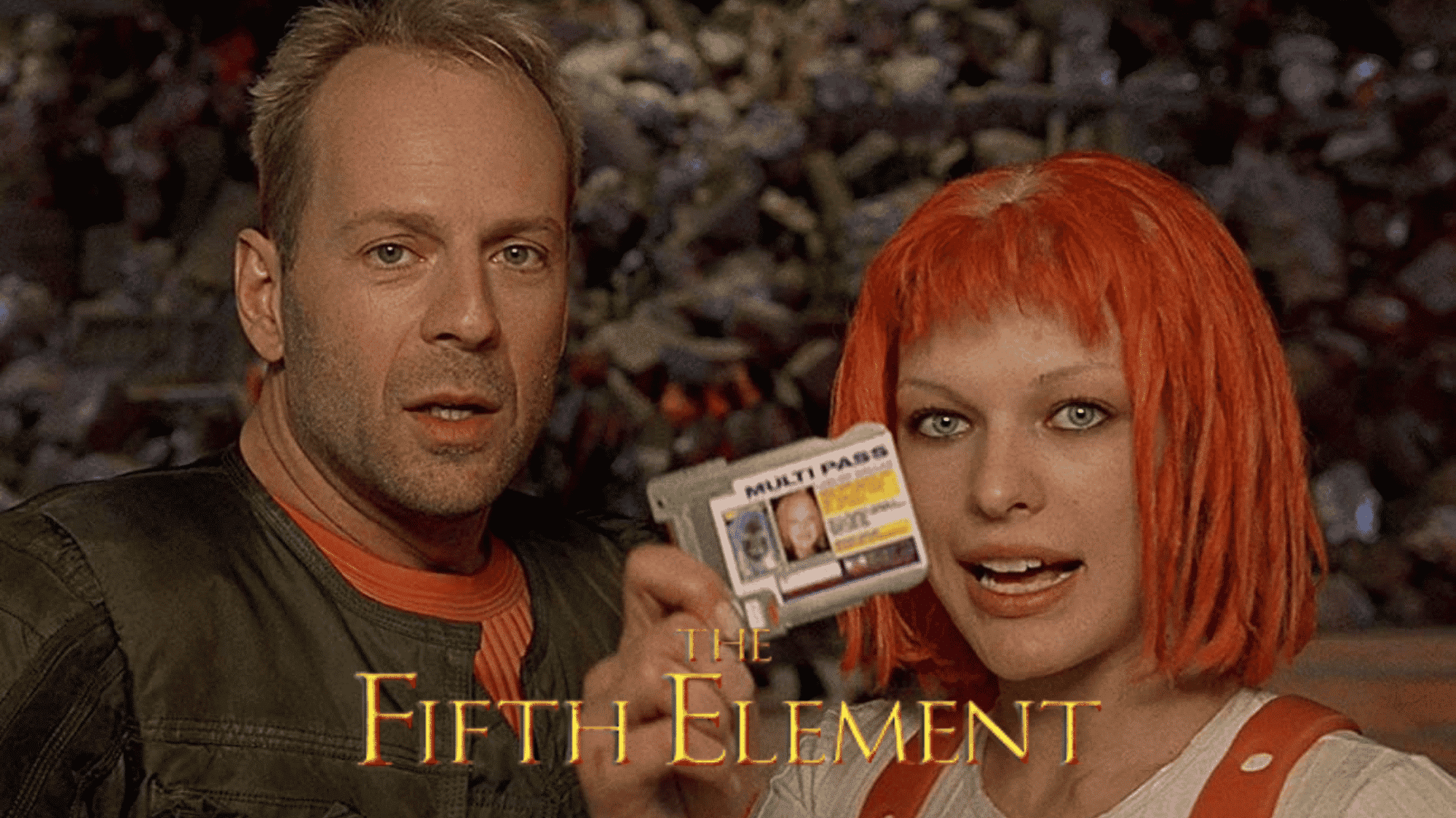 The Fifth Element movie scene with futuristic characters