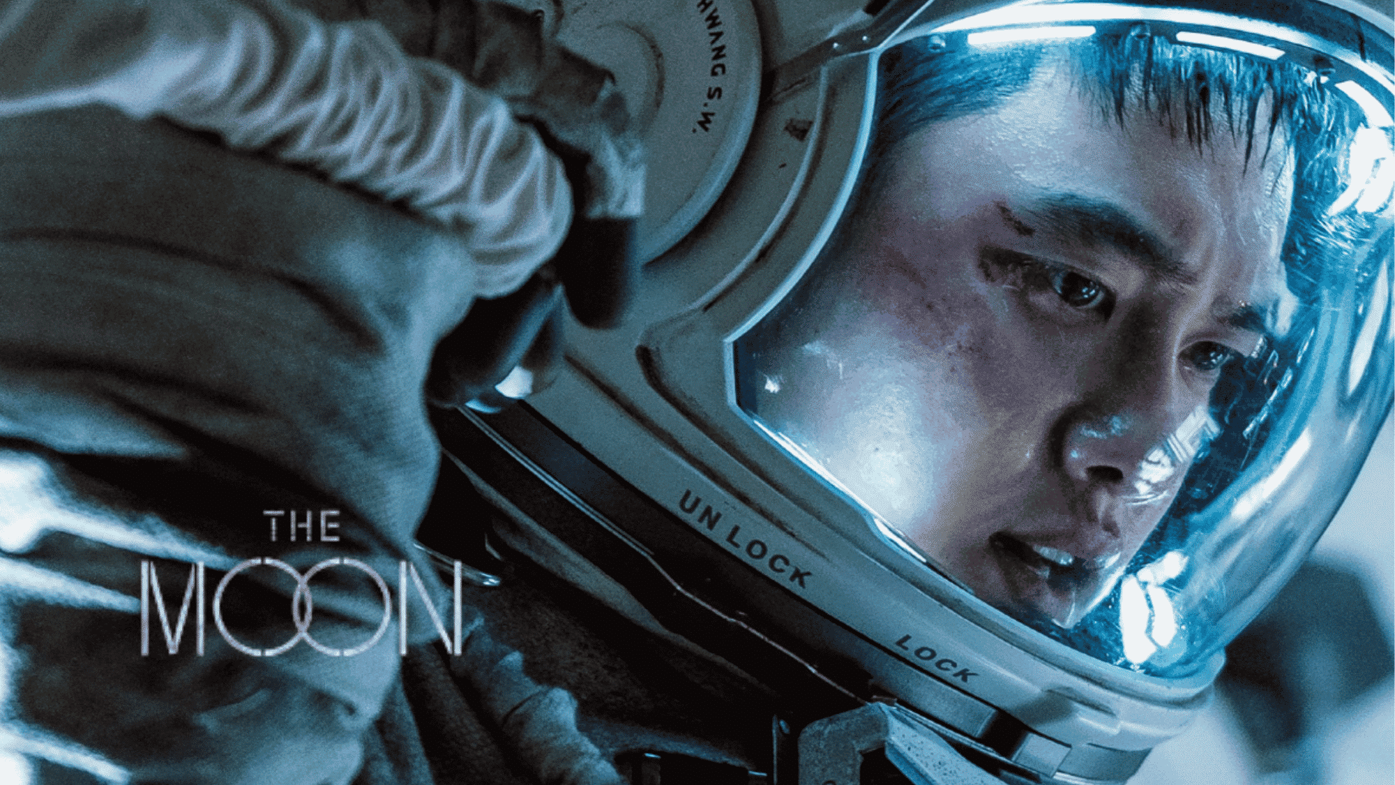 Moon movie poster featuring astronaut beside a full moon.