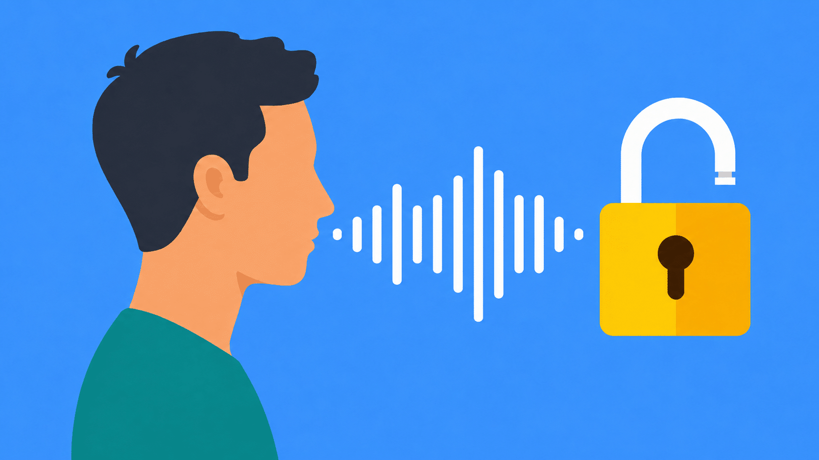 Illustration of voice authentication unlocking access using unique voiceprint for secure verification