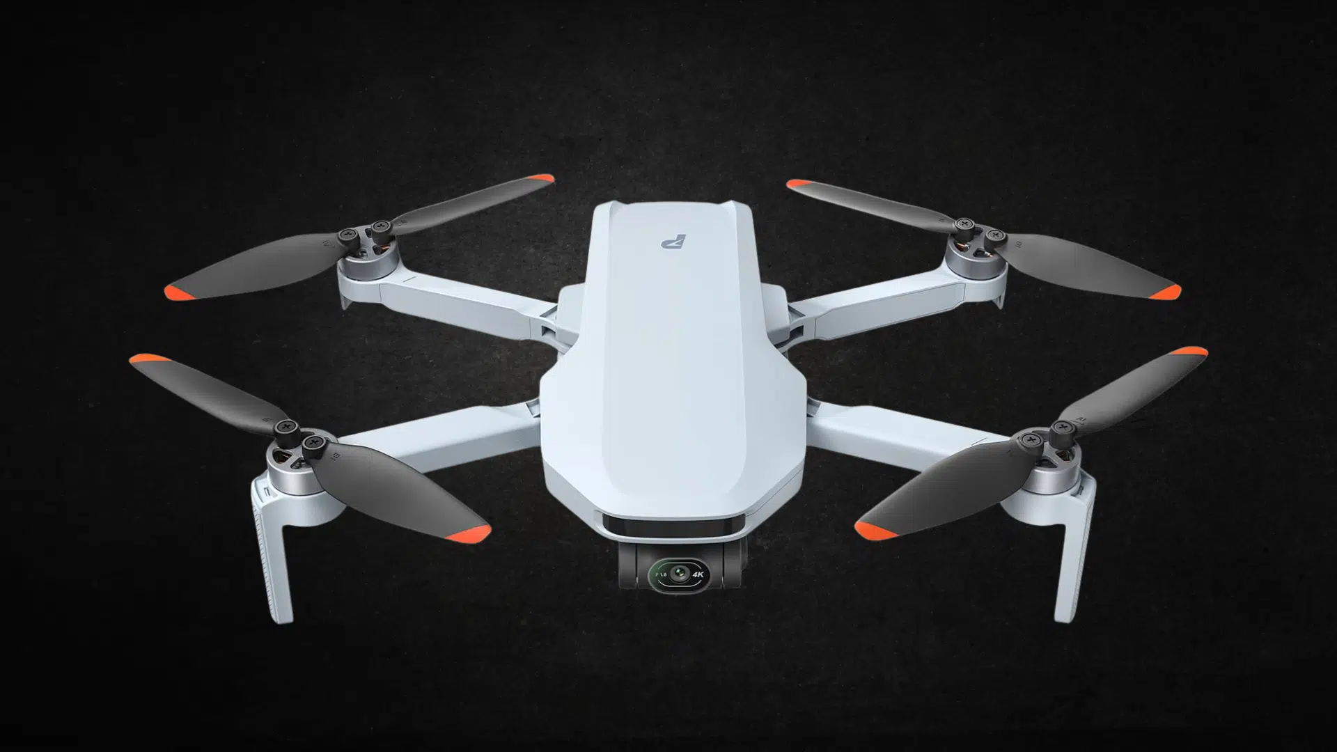 A white Potensic Atom drone with propellers and camera is shown against a black background