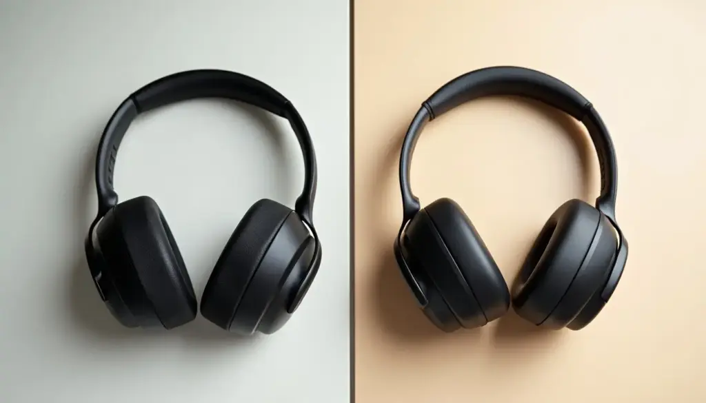 bose quietcomfort and quietcomfort ultra headphones placed separately on light studio background