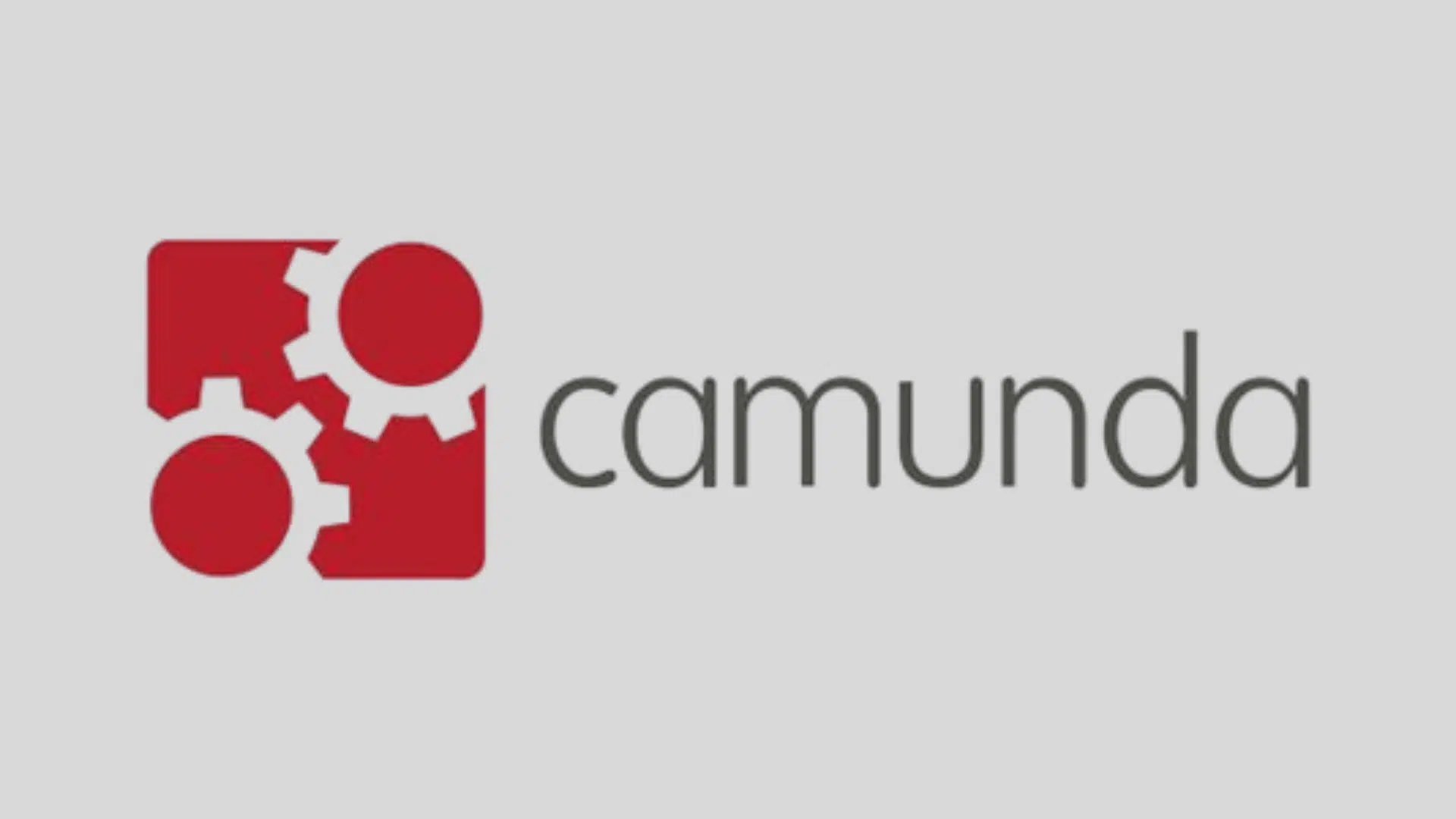 camunda logo with red workflow gears on a light gray background