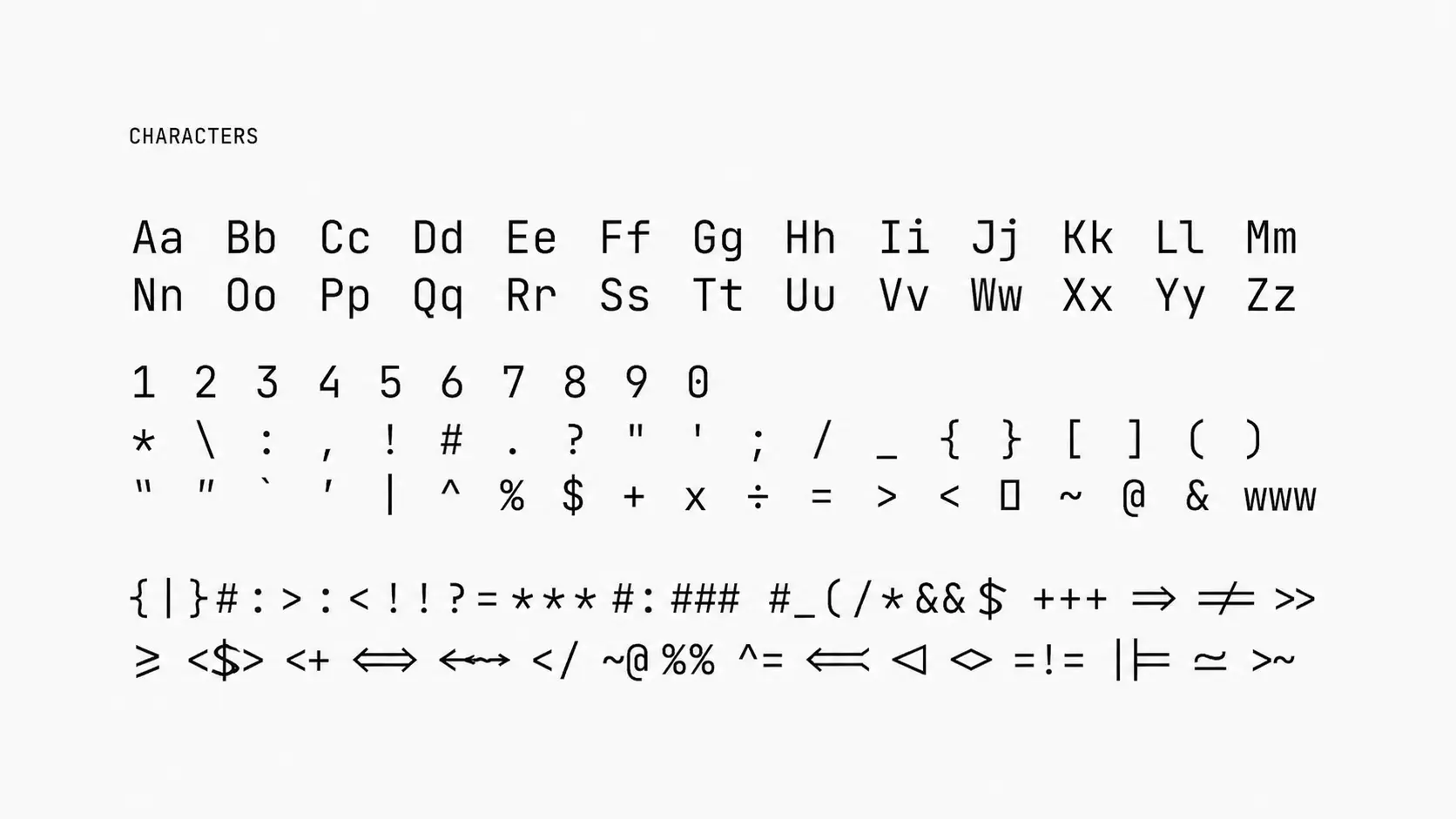 cascadia code font sample showing monospace characters symbols and programming styles