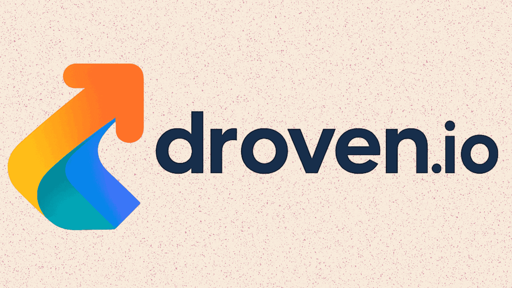 Droven.io logo featuring an orange arrow icon and teal blue wave design on a cream background