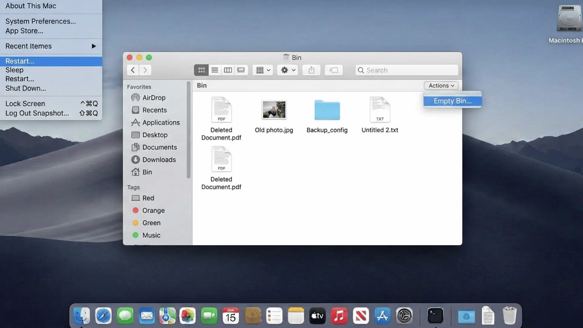 Empty Trash option on Mac desktop