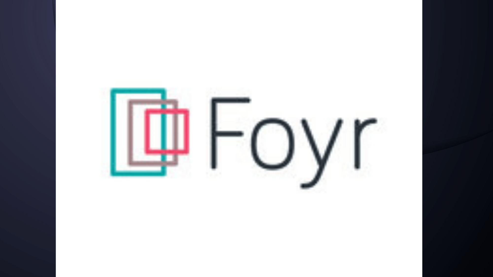 Foyr Neo logo, teal and pink overlapping rectangles beside dark wordmark text