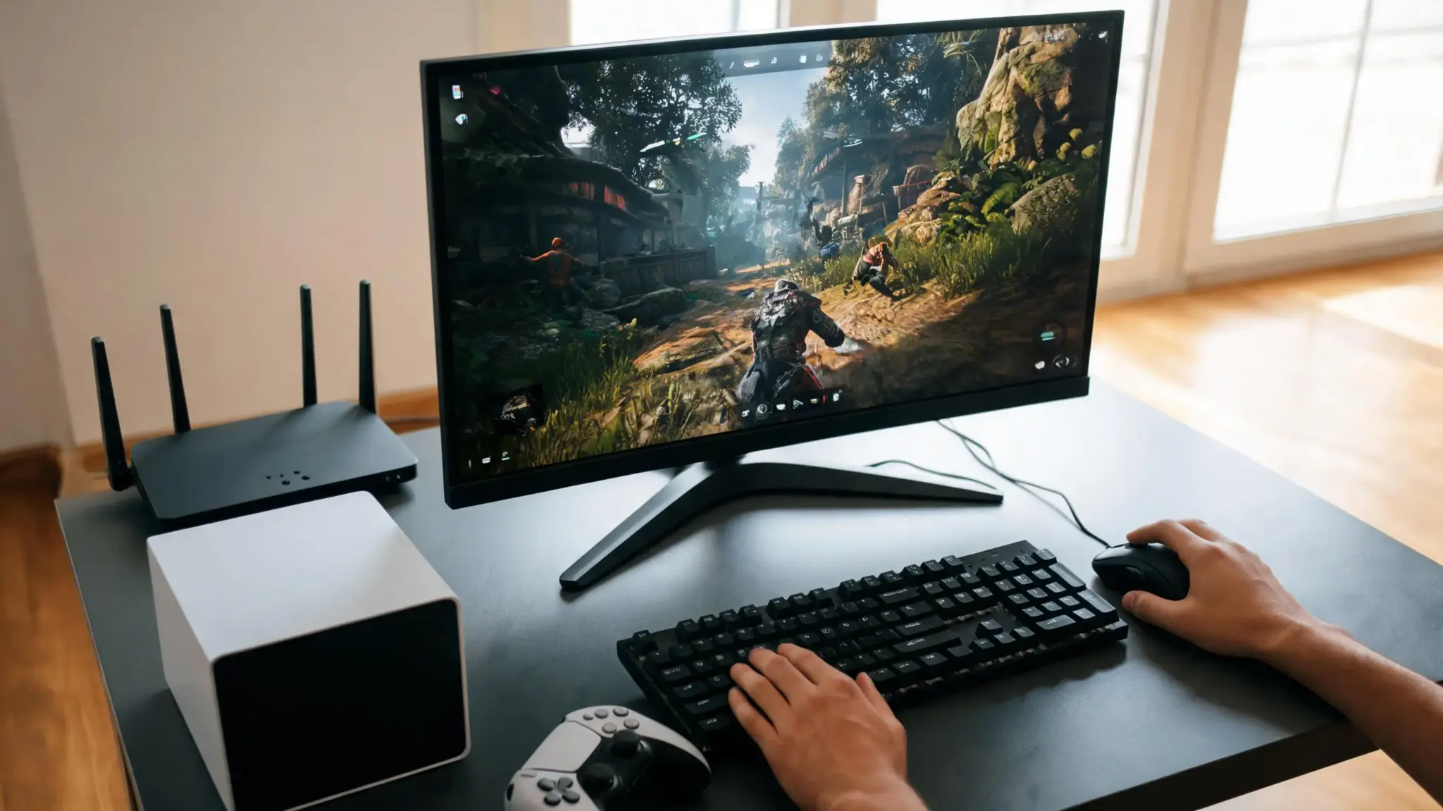 gaming setup with internet gateway showing online gaming environment