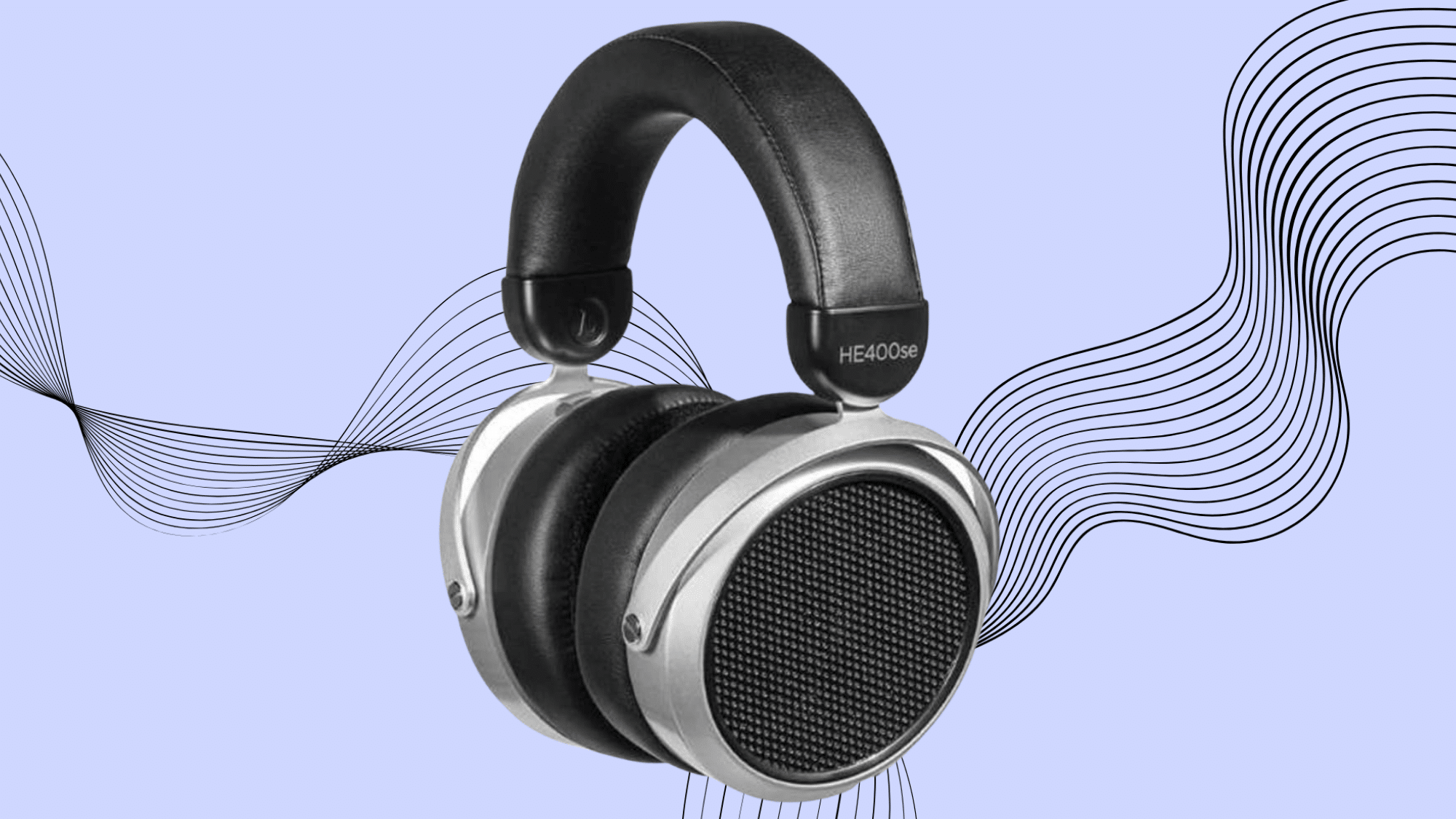 HiFiMAN HE400se open-back planar magnetic headphones on abstract wave background for audiophile listening.