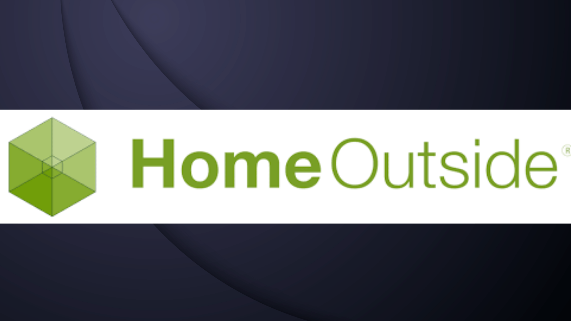 Home Outside logo, green cube icon beside green wordmark text