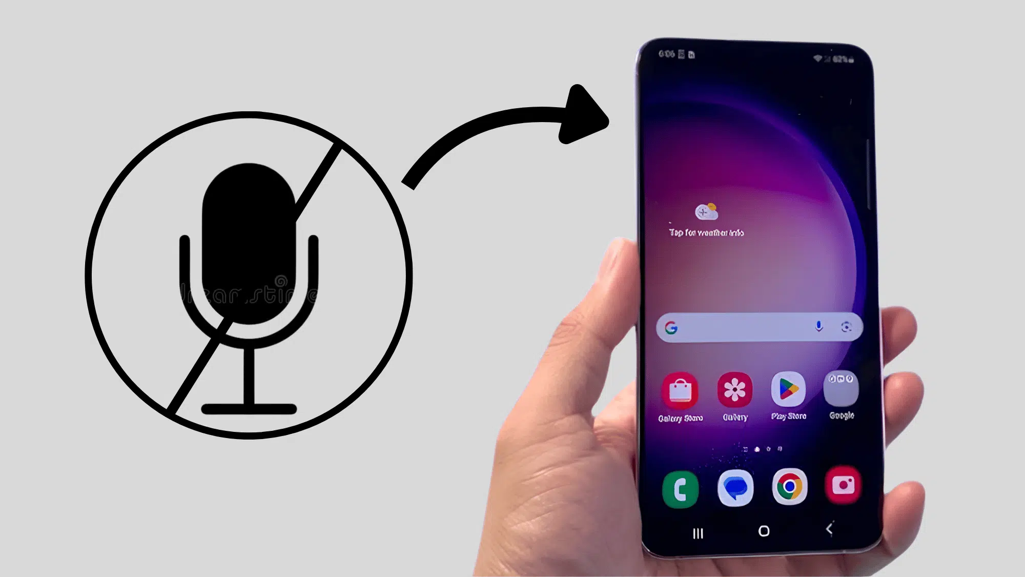 Phone with muted microphone symbol showing a microphone access issue.