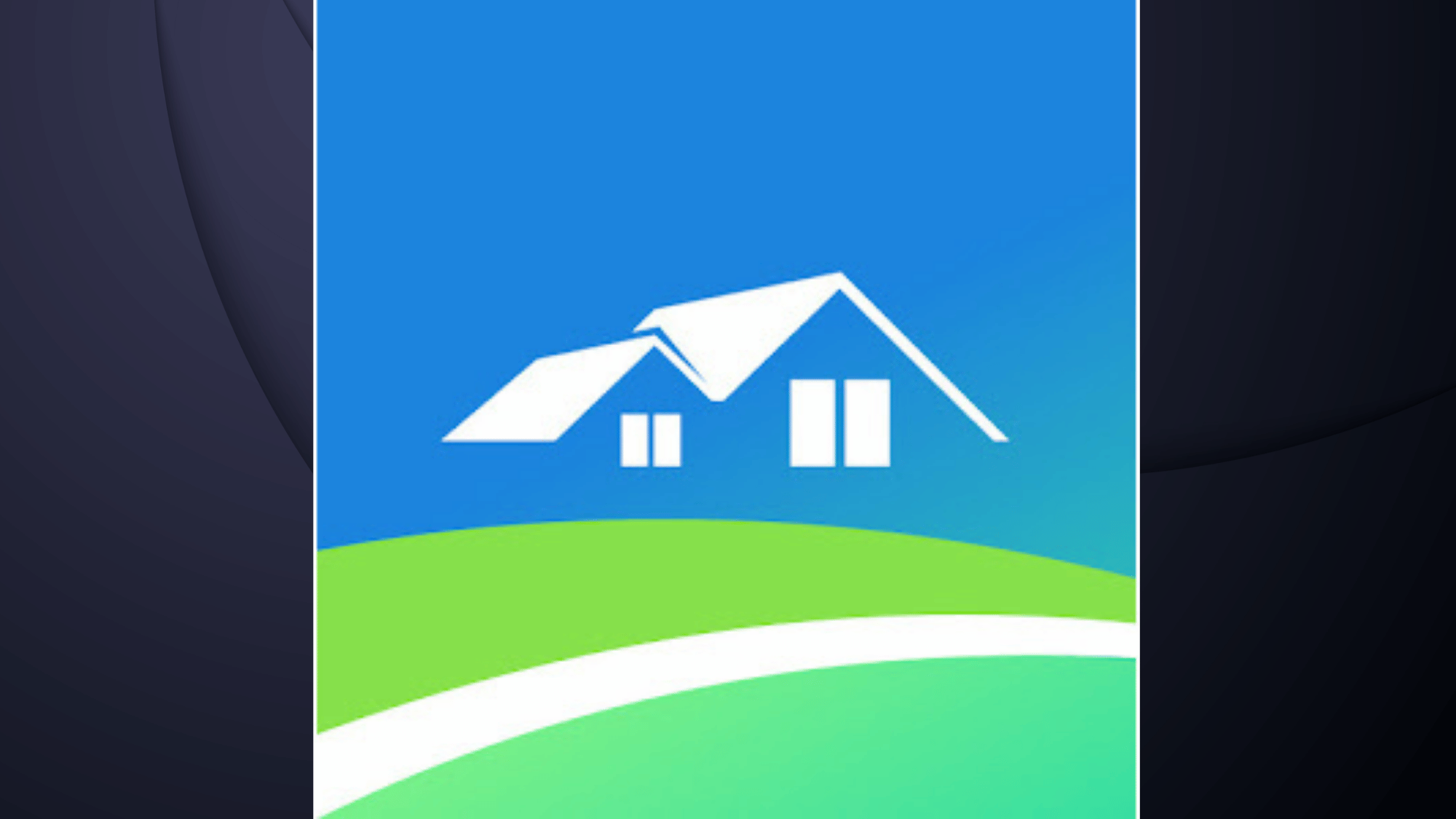 iScape logo, white house icon on blue sky and green lawn background