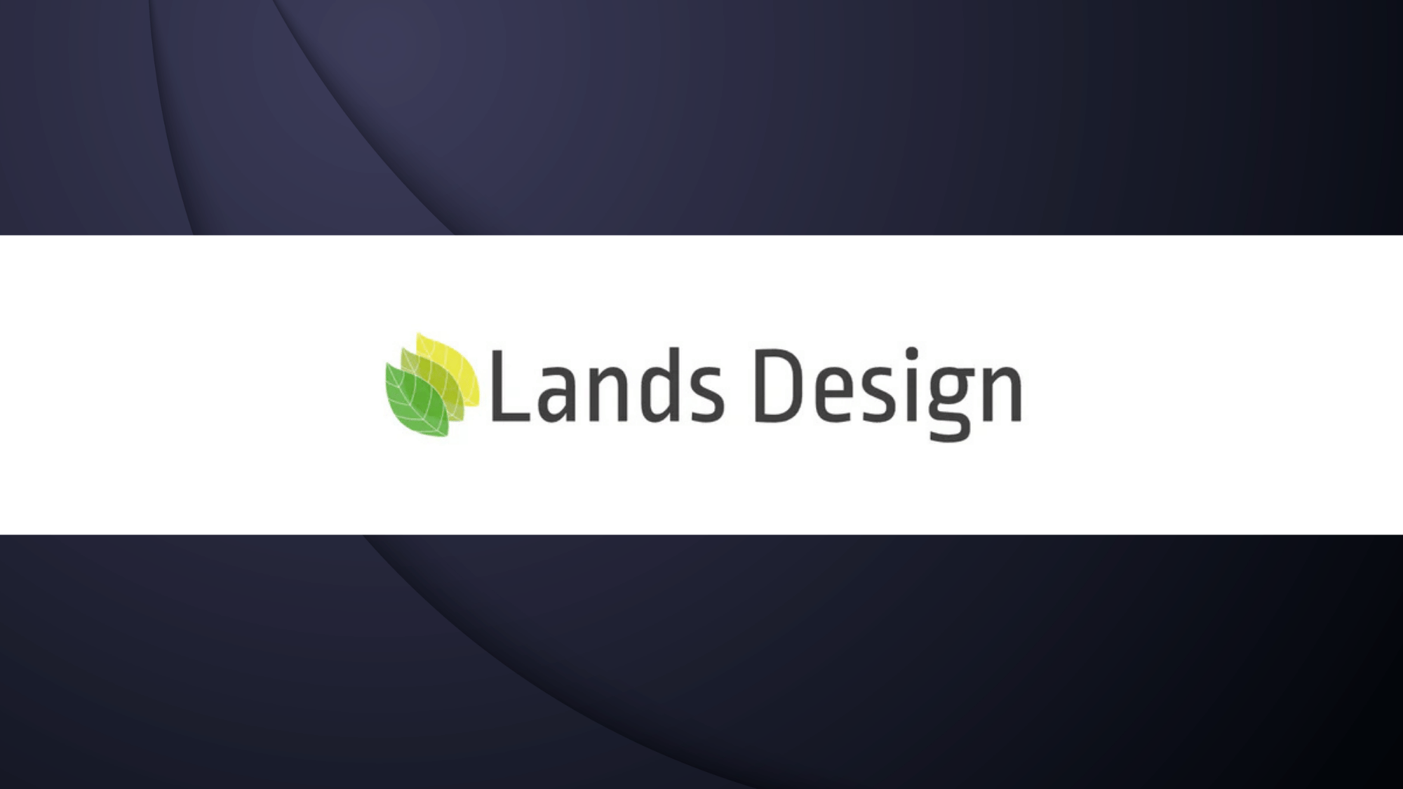Lands Design logo, green and yellow leaf icon beside gray wordmark text