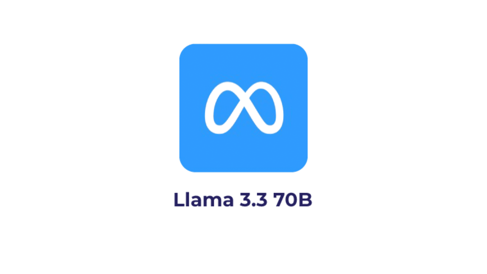 Meta Llama 3.3 70B logo with white infinity symbol on blue square and model name below on white background.