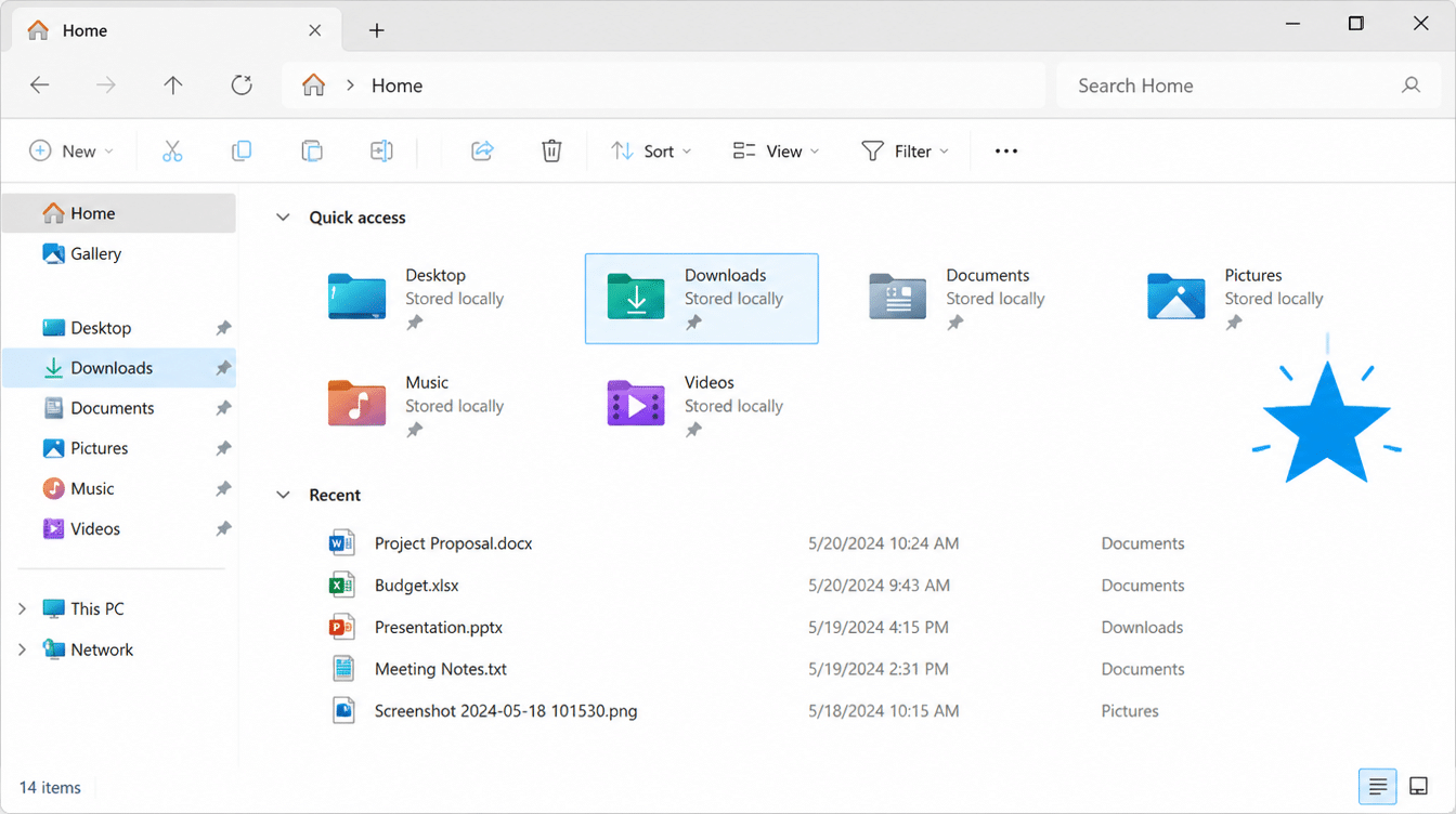 File Explorer: empty the download folder
