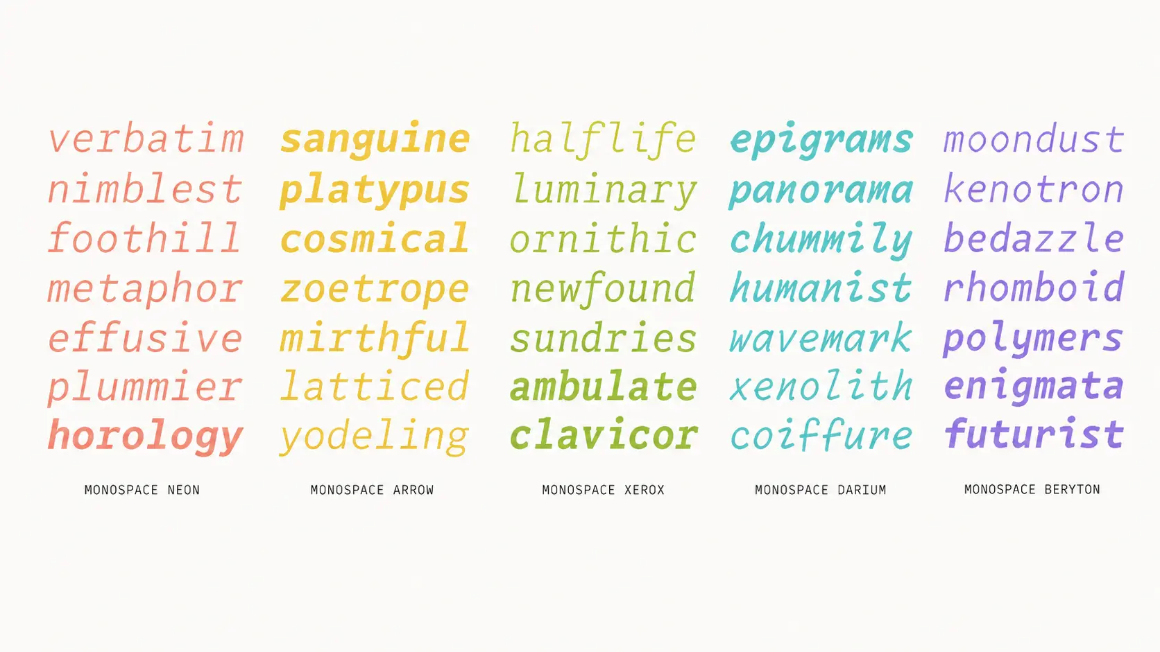 monaspace font sample showing variable coding styles characters and programming symbols
