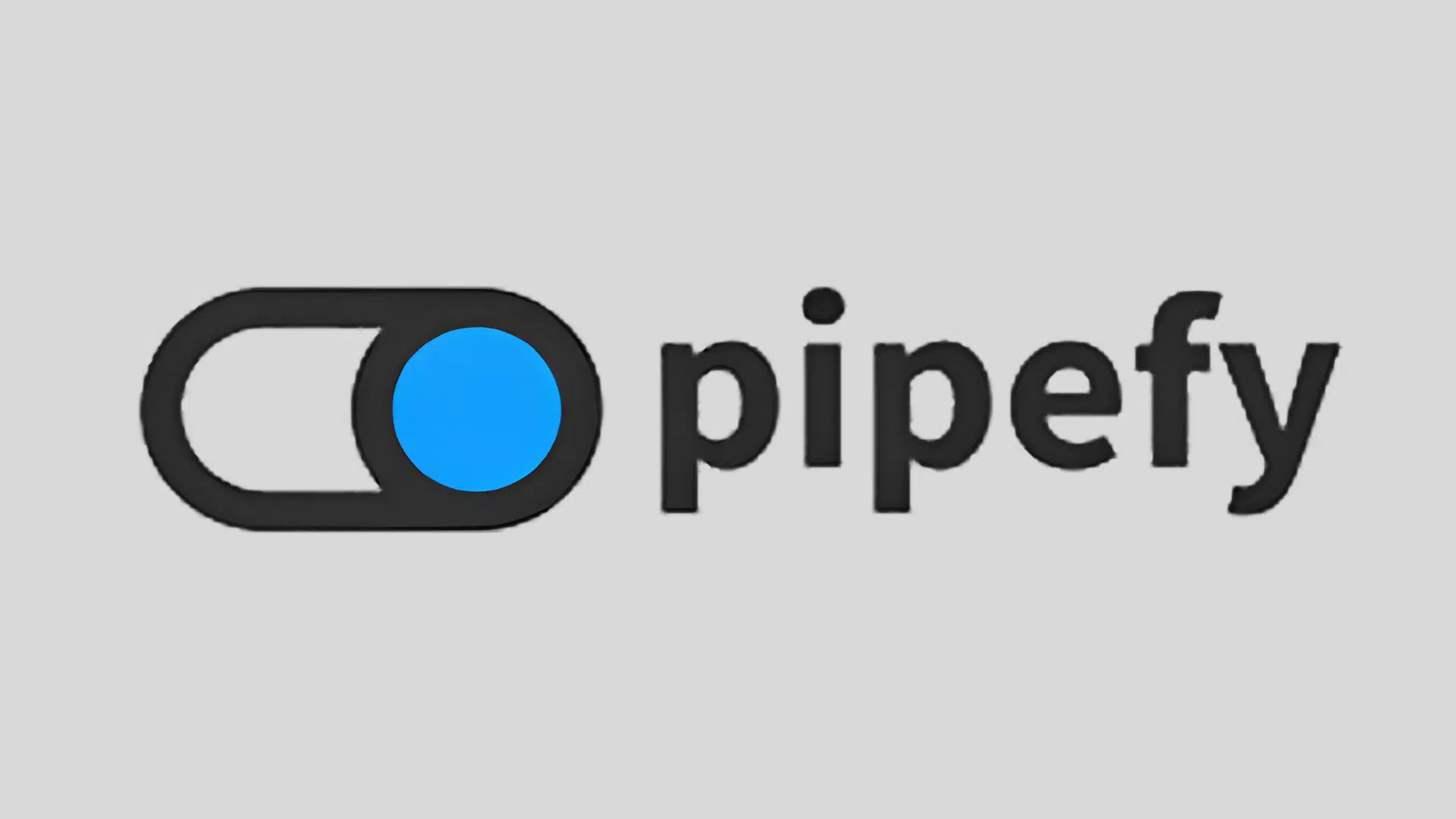 pipefy logo with a blue toggle icon on a light gray background