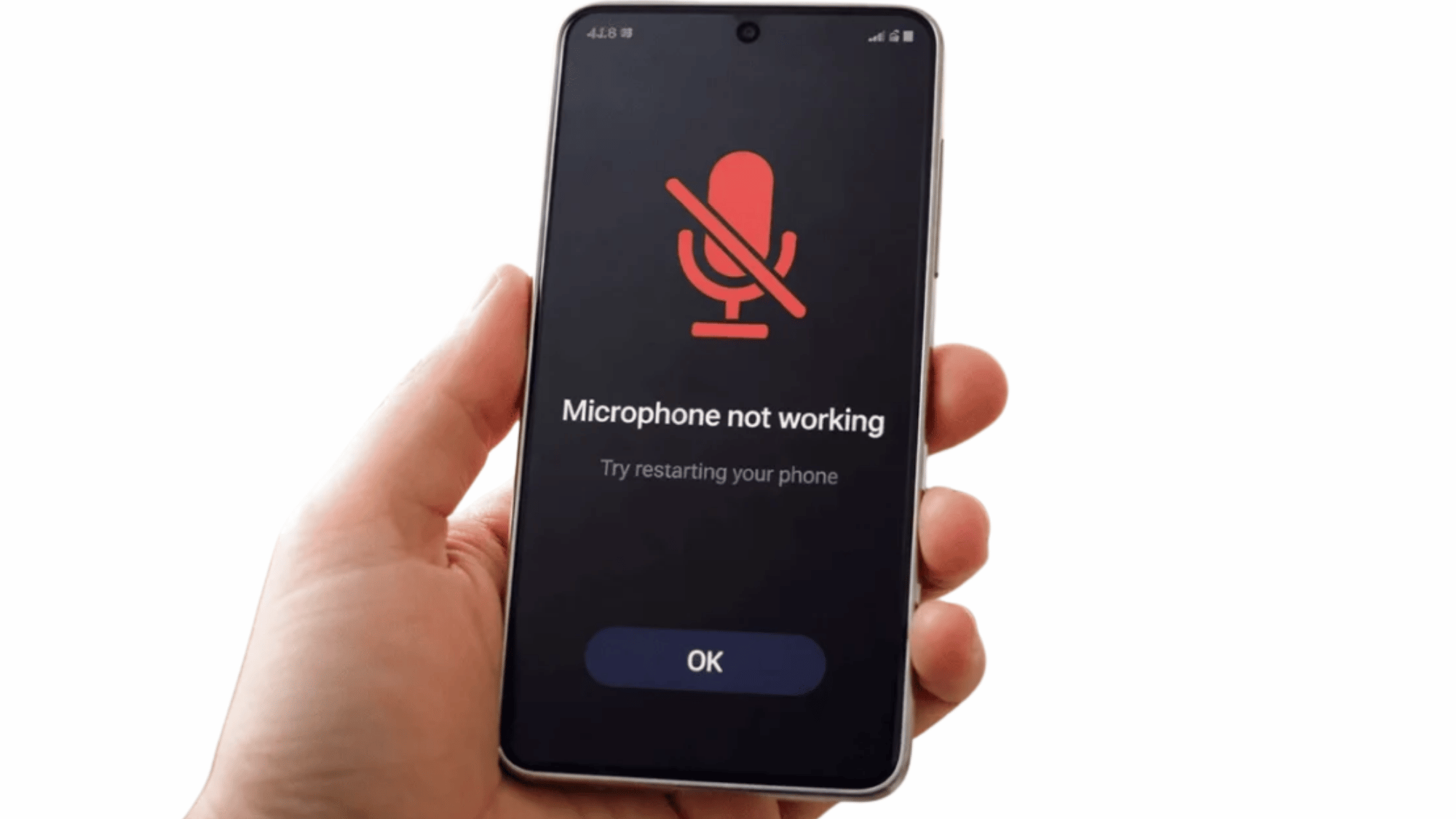 Person testing a smartphone microphone with a voice recorder app.