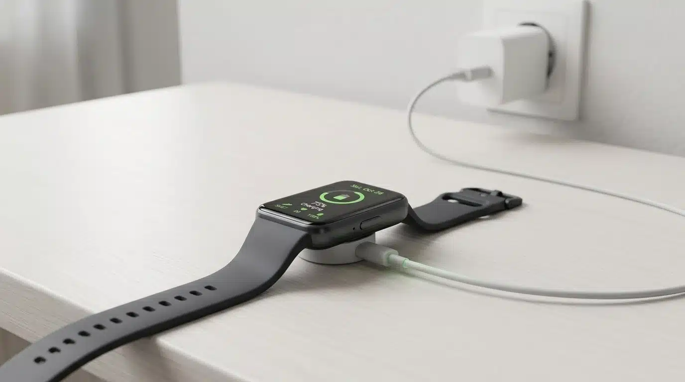 samsung galaxy fit3 connected to charger on desk showing proper battery charging setup and use
