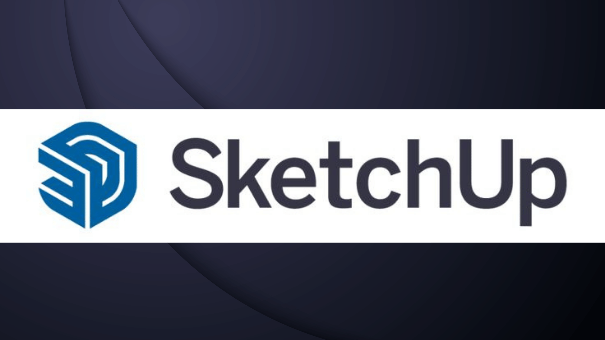 SketchUp logo, blue 3D cube icon beside dark gray wordmark text