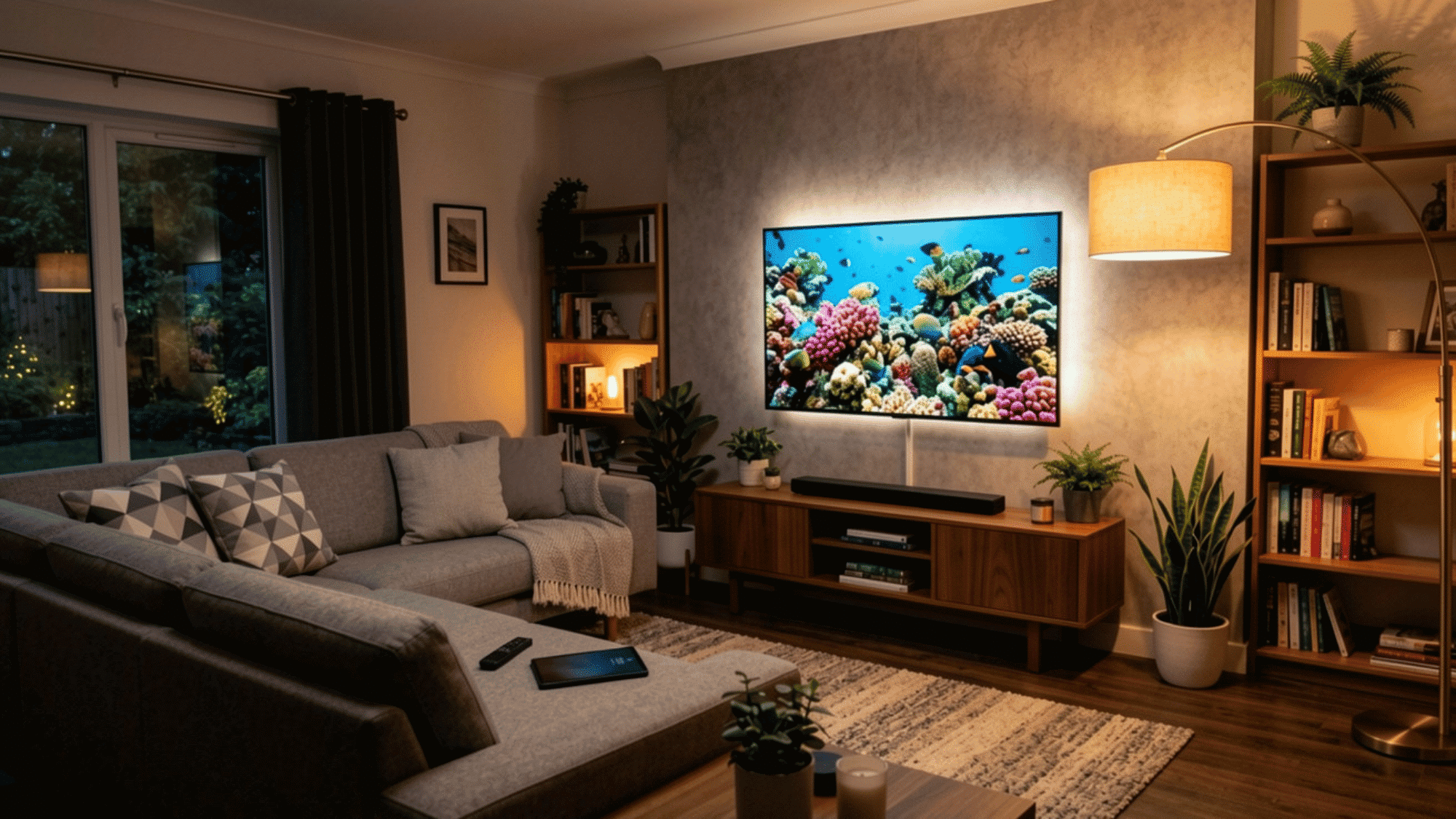 4K streaming setup in a cozy living room with smart TV