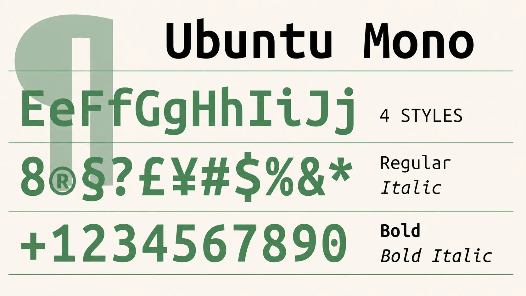 ubuntu mono font sample showing linux coding typography characters and symbols