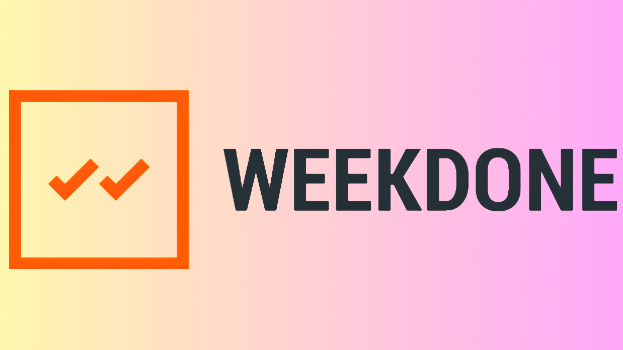 Weekdone logo with orange checkmark icon and black text on a soft yellow and pink gradient background.