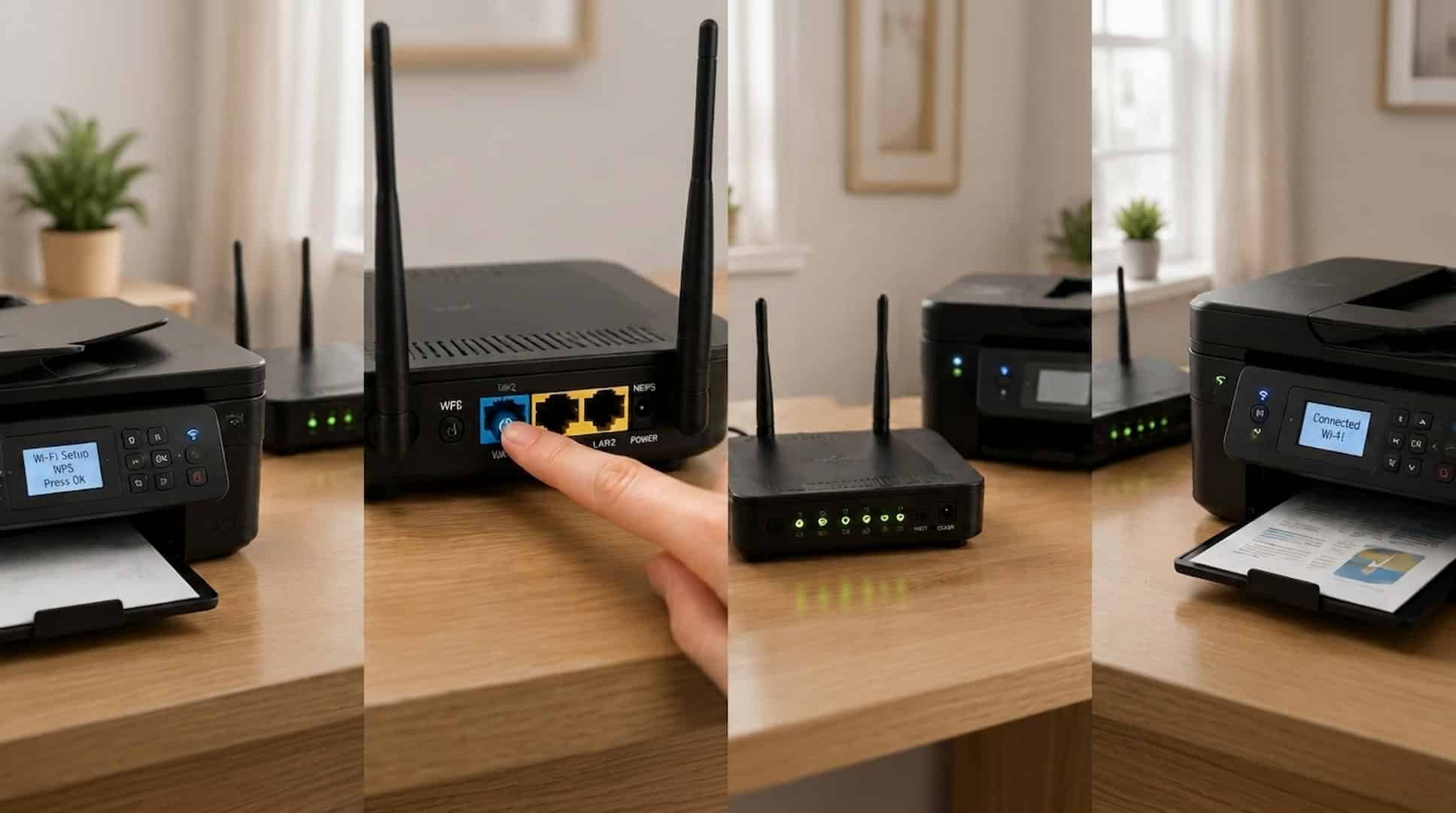 wps push button method showing device connection process with router