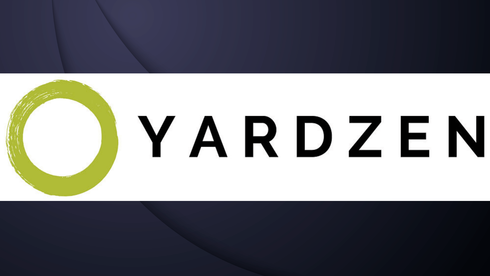 Yardzen logo, green circular brushstroke icon beside black wordmark text