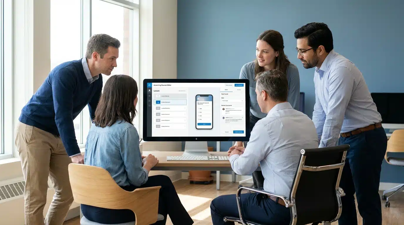 comparison of slide based responsive simulation and collaborative elearning authoring workflows