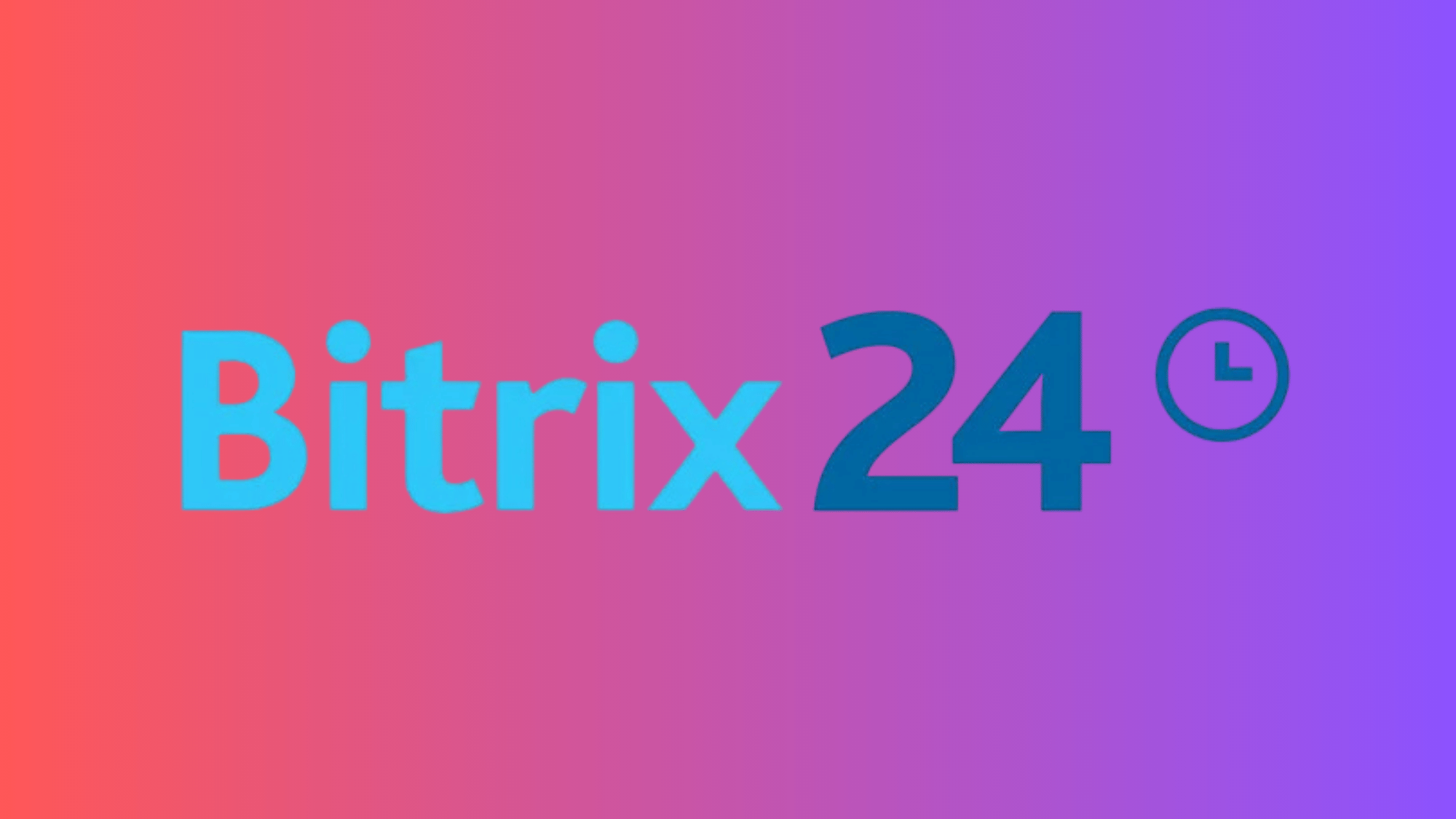 Bitrix24 logo with clock icon on red-purple gradient background