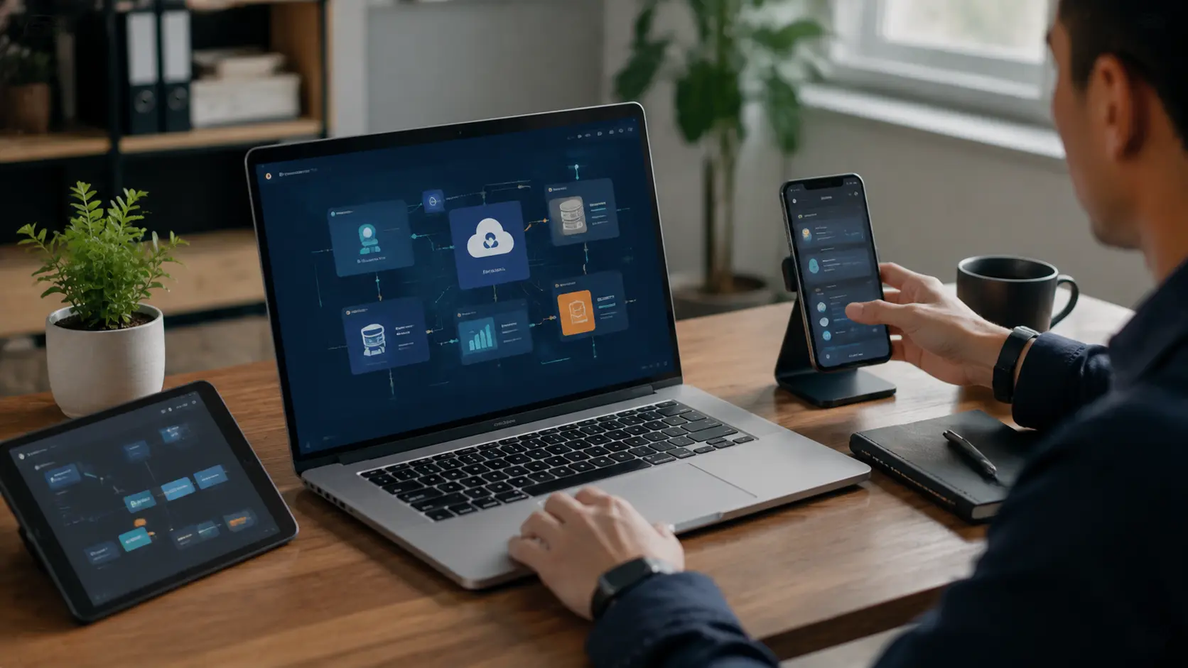 connected devices and software systems showing integration and compatibility bug concept