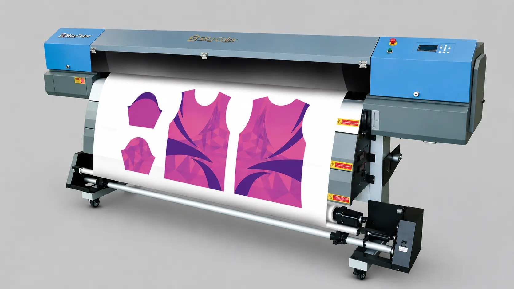 dye sublimation printer producing colorful graphic prints on paper