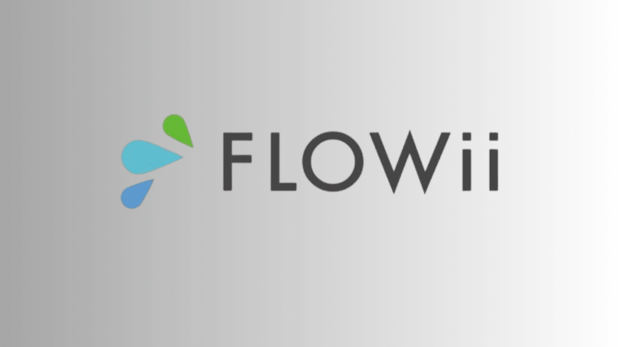 FLOWii CRM logo with droplet icon on gray gradient background