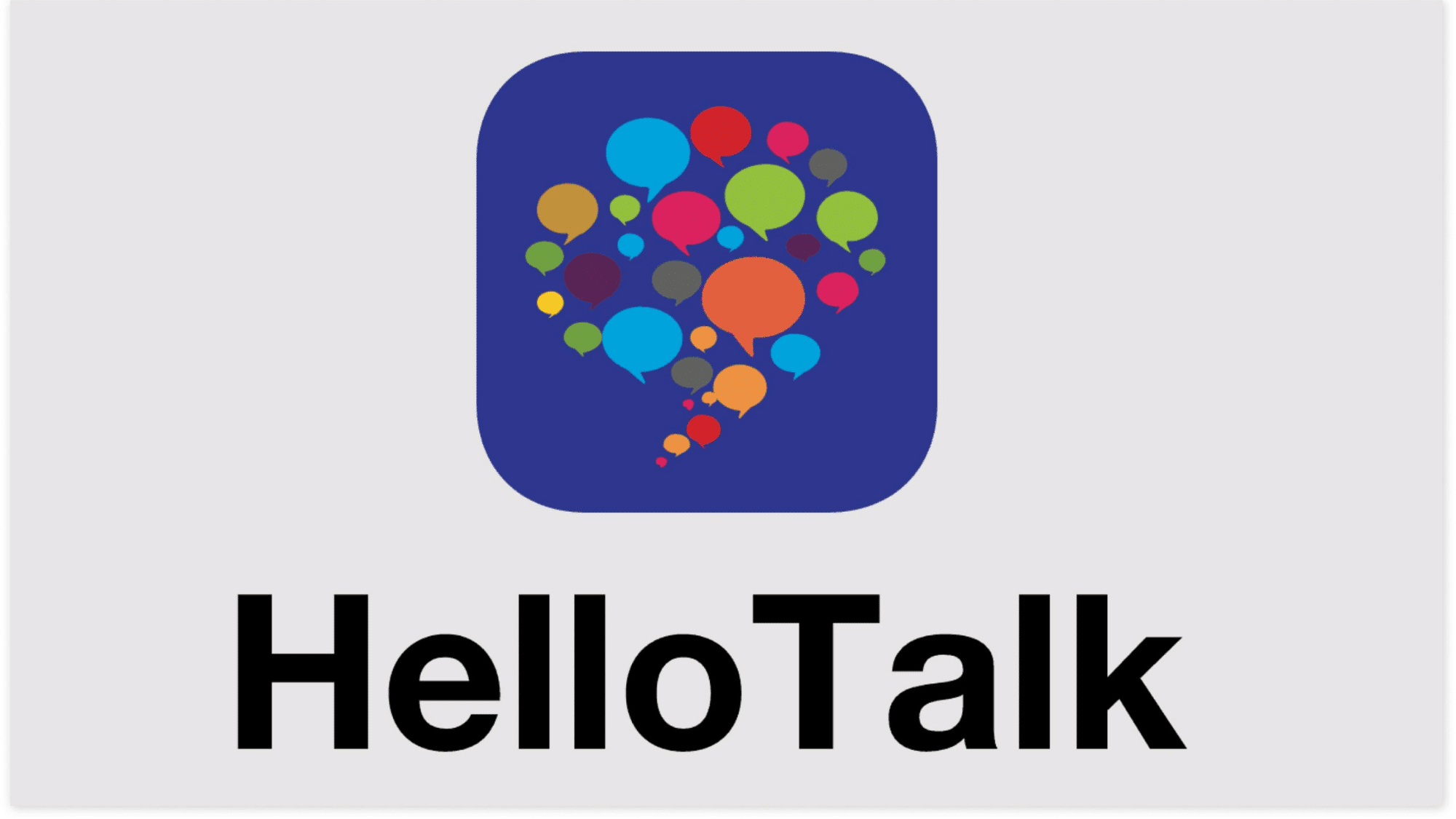 HelloTalk language exchange app logo featuring a blue speech bubble and text on a white background.